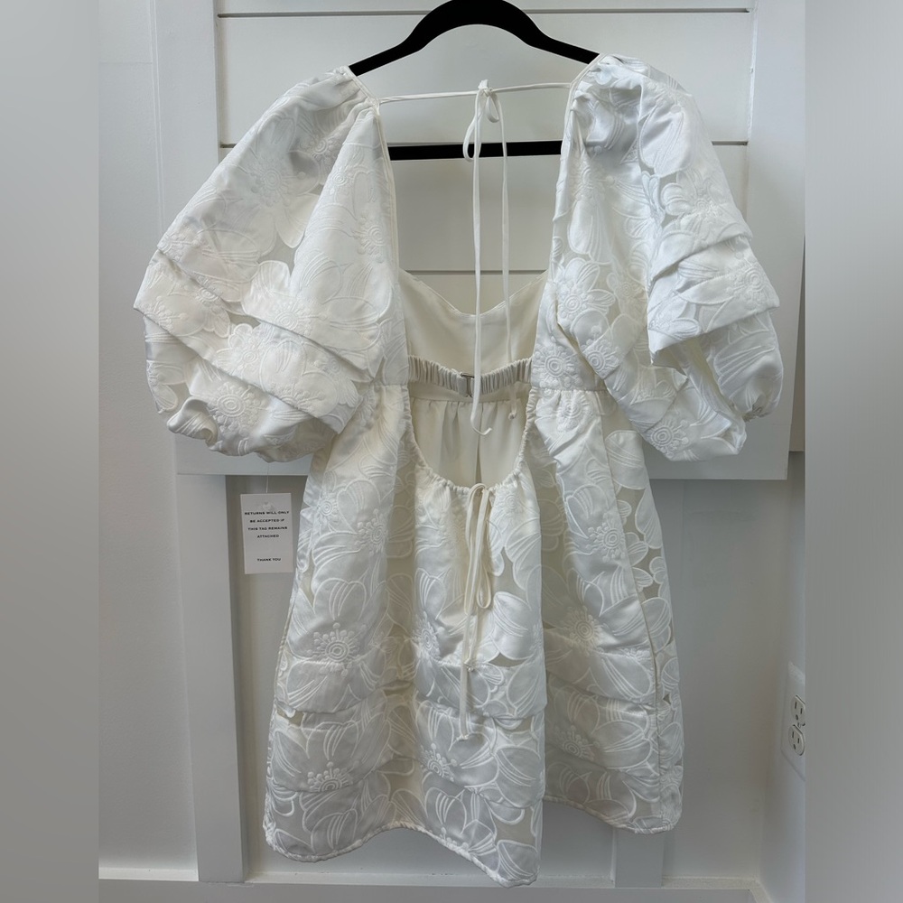 For Love & Lemons Evelyn Organza Babydoll White Floral Mini Dress - Picture 4 of 5